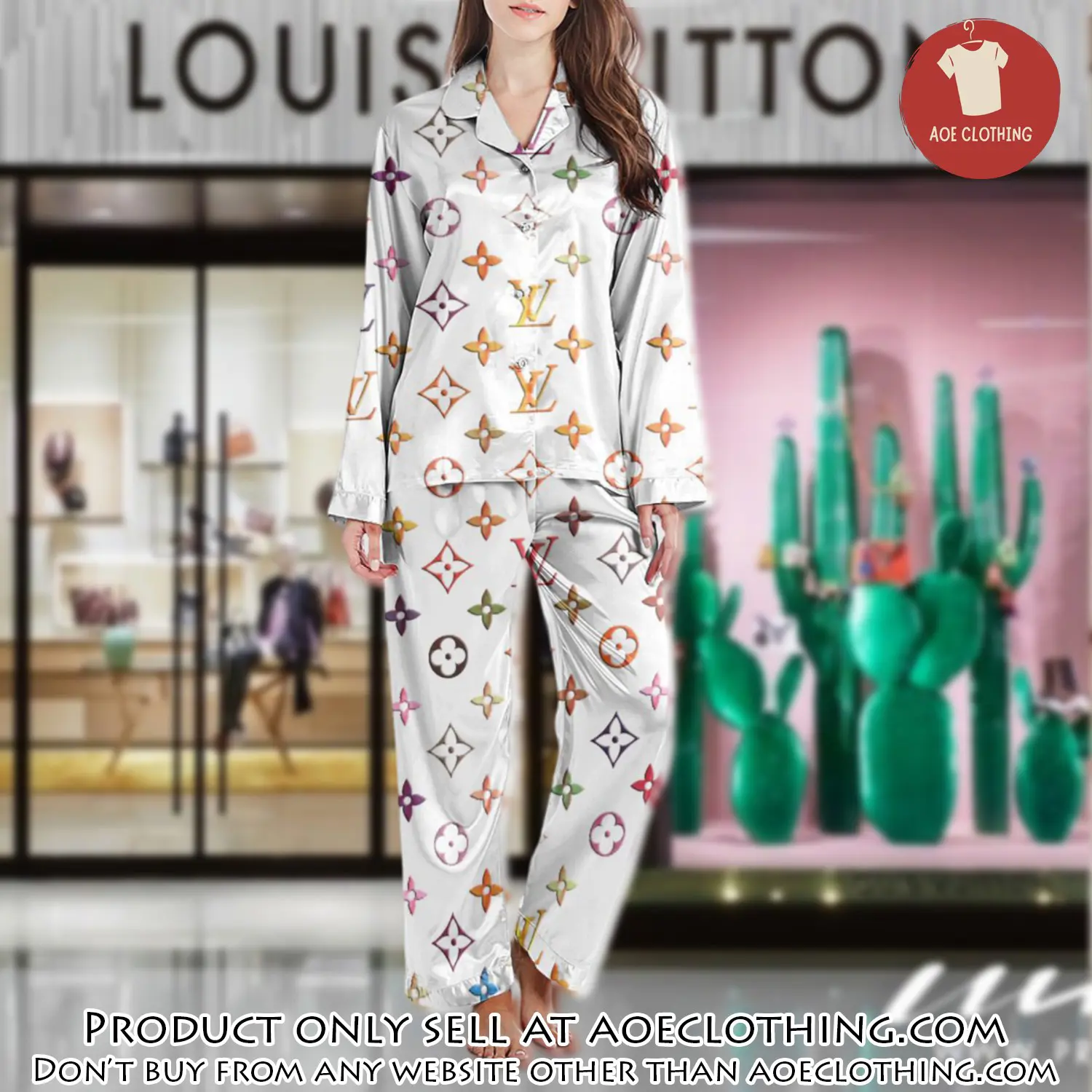Lv monogram long satin pajama set pjs1002 aoe2555278
